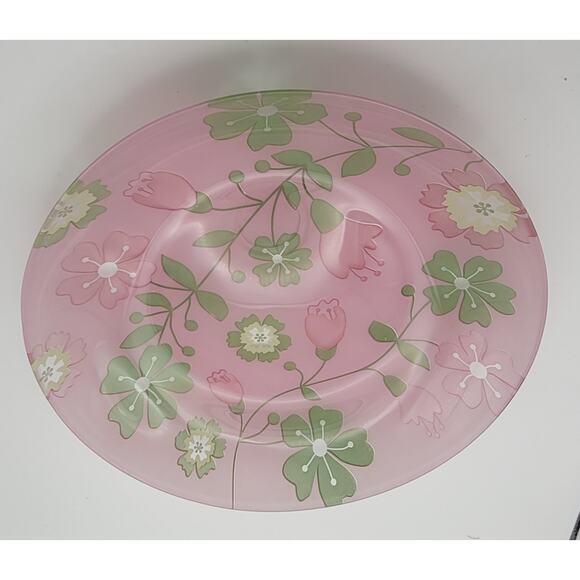 Set Of 4 Reverse Painted Glass Bowls Lovely Pink Floral Design 9 3/4” Dia. - Picture 3 of 7